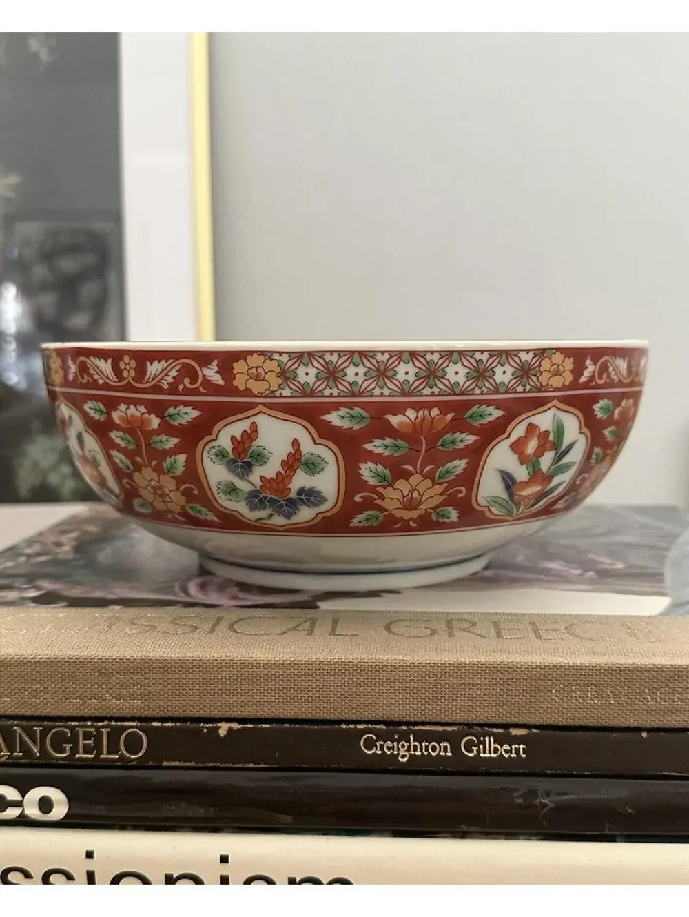 Vintage Midcentury Imari/Arita Ware Porcelain Bowl Floral And Geometric Design